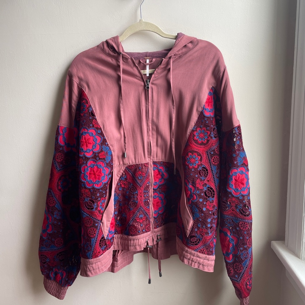 Free People zip up jacket with lace